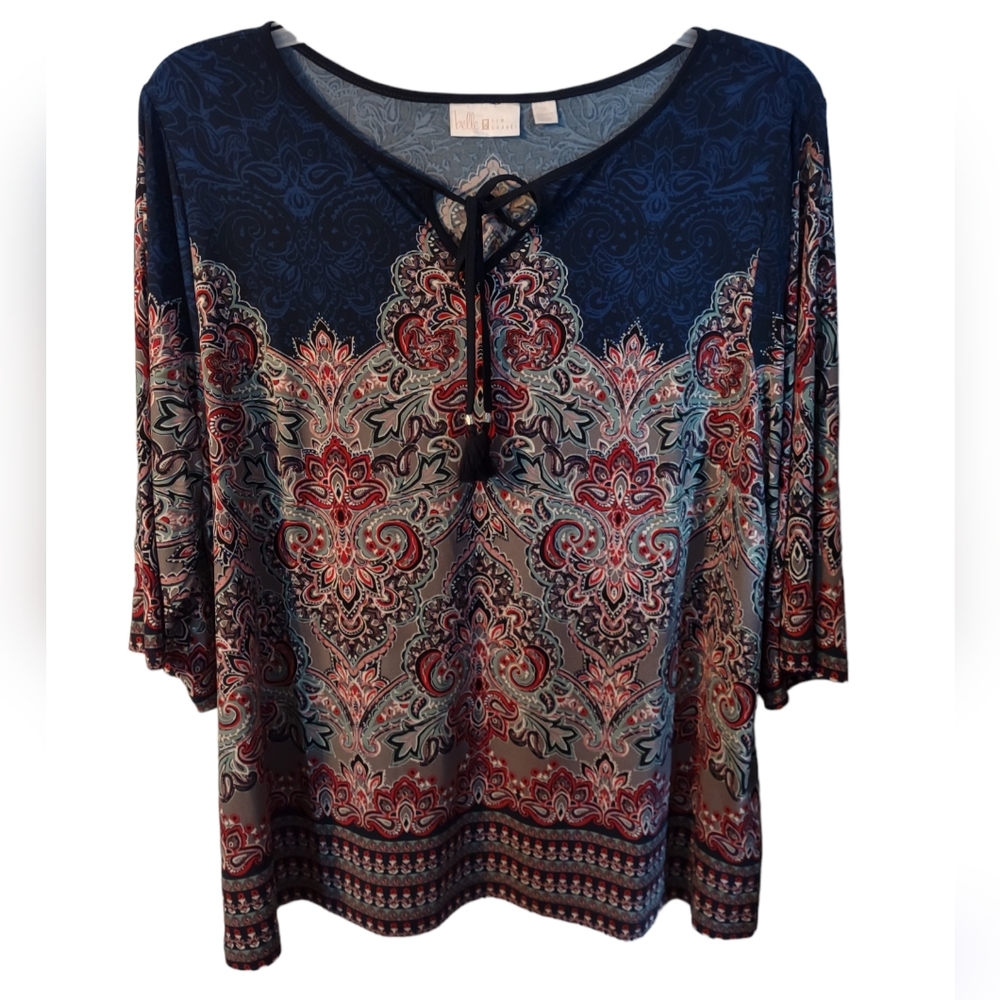 Belle by Kim Gravel Paisley Top with Tassels Size XL